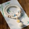 Badu Natural White Jade Bodhi Root Lotus Double Circle Bracelet Female Bracelet Ethnic Style Zen Clothing Accessories