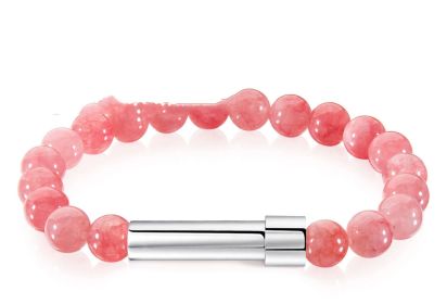 Natural Agate Tiger Eye Crystal Beads Beaded Bracelet (Color: Powder spar)