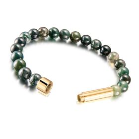 Natural Agate Tiger Eye Crystal Beads Beaded Bracelet (Color: Gold Tube Aquatic Agate)