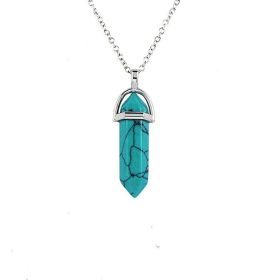 Natural Stone Hexagon Prism Crystal Pendant Necklace Multicolor (Color: Green Pine Chain)