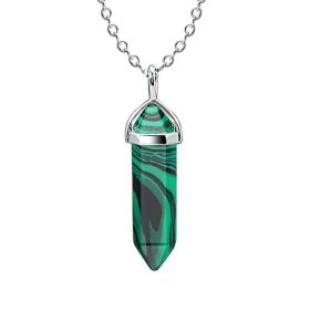 Natural Stone Hexagon Prism Crystal Pendant Necklace Multicolor (Color: Malachite Chain)