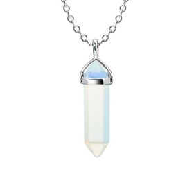 Natural Stone Hexagon Prism Crystal Pendant Necklace Multicolor (Color: Protein Chain)