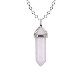 Natural Stone Hexagon Prism Crystal Pendant Necklace Multicolor (Color: Pink Crystal Chain)