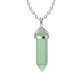 Natural Stone Hexagon Prism Crystal Pendant Necklace Multicolor (Color: Green Dongling Chain)