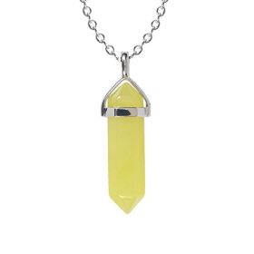 Natural Stone Hexagon Prism Crystal Pendant Necklace Multicolor (Color: Rose Aurora Chain)
