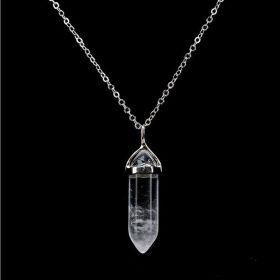 Natural Stone Hexagon Prism Crystal Pendant Necklace Multicolor (Color: Clear Chain)