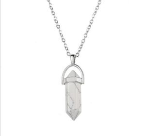 Natural Stone Hexagon Prism Crystal Pendant Necklace Multicolor (Color: White Turquoise Chain)