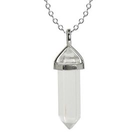 Natural Stone Hexagon Prism Crystal Pendant Necklace Multicolor (Color: White Crystal Chain)