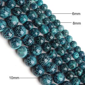 Natural Oxidized Agate Round Beads Cracked Texture Agate Scattered Beads Diy Handmade Beaded Material Semi-finished Products (Color: Green)