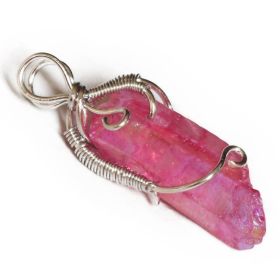 Creative Products Handmade Winding Natural Crystal Column Rough Stone Pendant (Color: Rose Red)