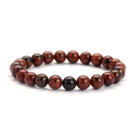 Unakite Bracelet Single Circle 8mm Natural Stone Bracelet Minimalist Blue Grain Stone Daily Bracelet (Color: 2 Golden Swan)