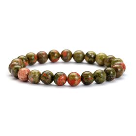 Unakite Bracelet Single Circle 8mm Natural Stone Bracelet Minimalist Blue Grain Stone Daily Bracelet (Color: 3 Olive Green)