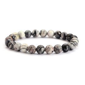 Unakite Bracelet Single Circle 8mm Natural Stone Bracelet Minimalist Blue Grain Stone Daily Bracelet (Color: 1 Mesh Stone)