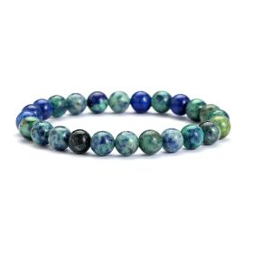 Unakite Bracelet Single Circle 8mm Natural Stone Bracelet Minimalist Blue Grain Stone Daily Bracelet (Color: 6 Phoenix Green Gold)