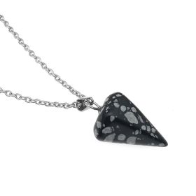Natural Hexagon Prism Crystal Pendant Necklace (Color: Snowflake Stone)