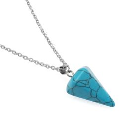 Natural Hexagon Prism Crystal Pendant Necklace (Color: Turquoise)