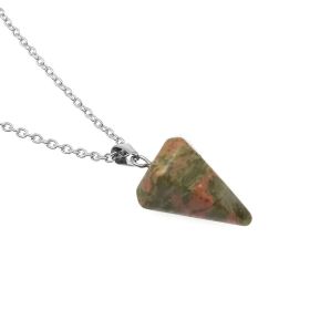 Natural Hexagon Prism Crystal Pendant Necklace (Color: Unakite)
