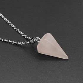Natural Hexagon Prism Crystal Pendant Necklace (Color: Pink crystal)