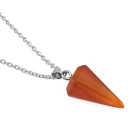 Natural Hexagon Prism Crystal Pendant Necklace (Color: Red Agate)