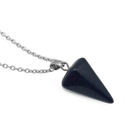 Natural Hexagon Prism Crystal Pendant Necklace (Color: Blue San)