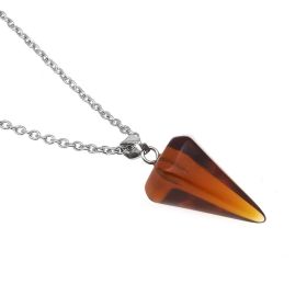 Natural Hexagon Prism Crystal Pendant Necklace (Color: Coffee Crystal)