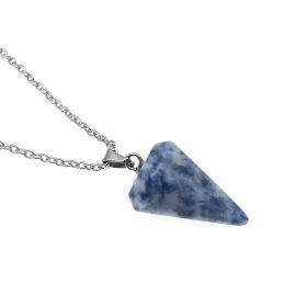 Natural Hexagon Prism Crystal Pendant Necklace (Color: White Dot Blue)