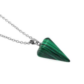 Natural Hexagon Prism Crystal Pendant Necklace (Color: Malachite)