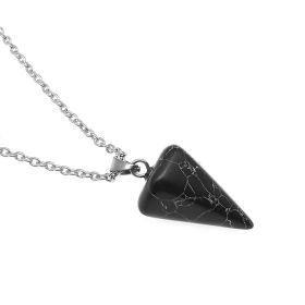 Natural Hexagon Prism Crystal Pendant Necklace (Color: Black Turquoise)