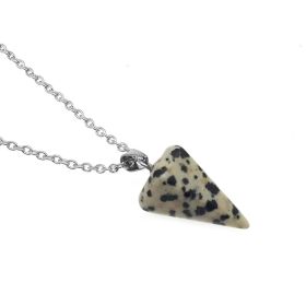 Natural Hexagon Prism Crystal Pendant Necklace (Color: Spotted Stone)