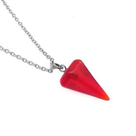 Natural Hexagon Prism Crystal Pendant Necklace (Color: Red Crystal)