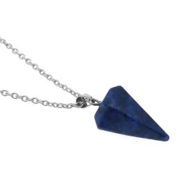 Natural Hexagon Prism Crystal Pendant Necklace (Color: Lapis lazuli)