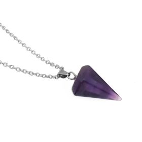 Natural Hexagon Prism Crystal Pendant Necklace (Color: Amethyst)