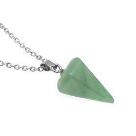 Natural Hexagon Prism Crystal Pendant Necklace (Color: Green Aventurine)