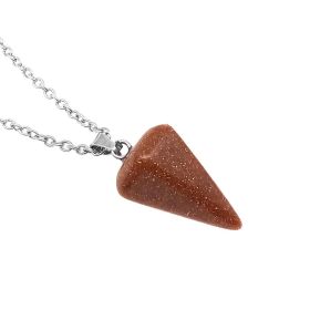 Natural Hexagon Prism Crystal Pendant Necklace (Color: Nugget Sand)