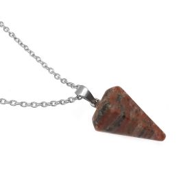 Natural Hexagon Prism Crystal Pendant Necklace (Color: Red Amphibole)