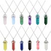 Natural Stone Hexagon Prism Crystal Pendant Necklace Multicolor