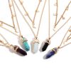 Natural Stone Hexagon Prism Pendant Necklace Multilayer Fashion Simple Star Moon Women's Necklace